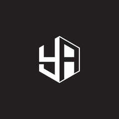 YA Logo monogram hexagon with black background negative space style