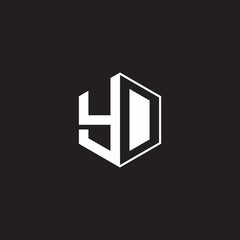 YD Logo monogram hexagon with black background negative space style