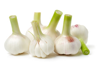 Fresh young garlic isolated on white background