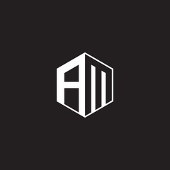 AM Logo monogram hexagon with black background negative space style