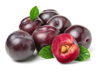 Plums on white background