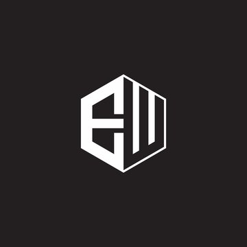 EW Logo monogram hexagon with black background negative space style