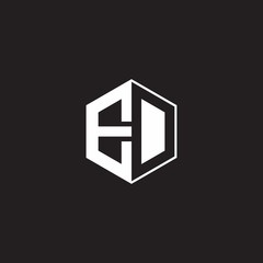 ED Logo monogram hexagon with black background negative space style
