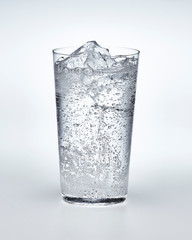 glass of carbonated water with ice