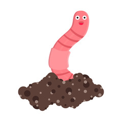 Earthworm cartoon character icon sigh. Worm with face expression smilling flat style design vector illustration isolated on white background. Crawling animal creature.