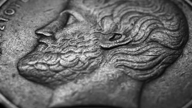 Close up of a detailed old coinso;iu