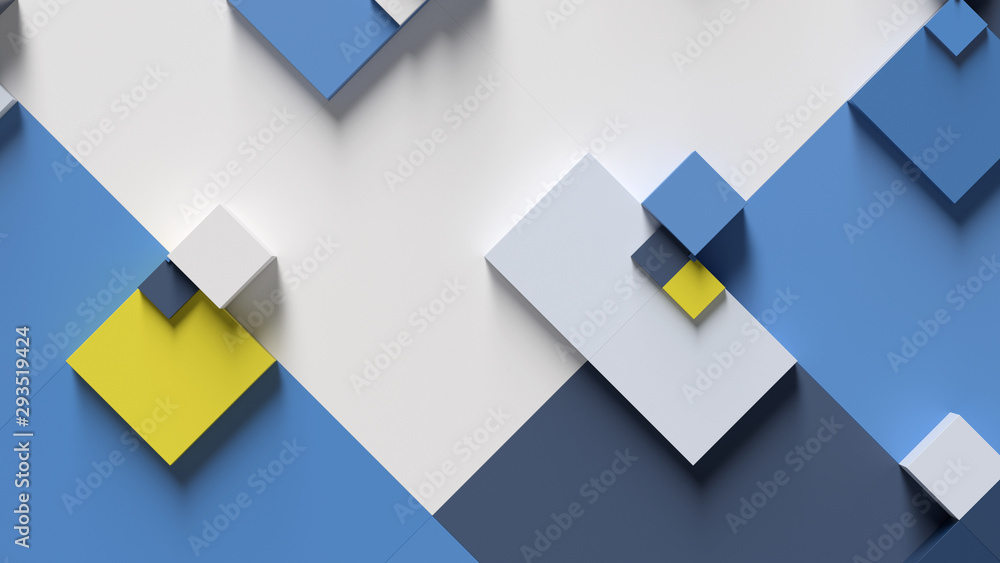 Poster abstract 3d render background made of rectangular shapes. simple geometric forms.
