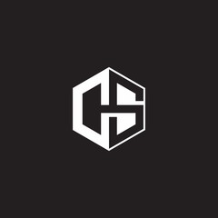 CS Logo monogram hexagon with black background negative space style