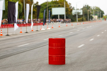 big red barrel on the road. decor forbig red barrel on the road. decor for Drag racing