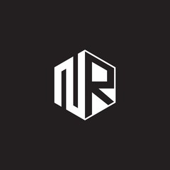 NR Logo monogram hexagon with black background negative space style
