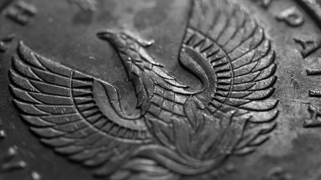 Close up of a detailed old coinso;iu
