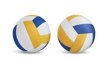 Volleyball balls set isolated on white background, sports accessory, equipment for playing game, championship or beach tournament competition, design element Realistic 3d vector illustration, clip art