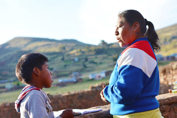 Native american woman angry with her son.