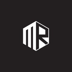 MR Logo monogram hexagon with black background negative space style