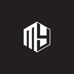 MY Logo monogram hexagon with black background negative space style
