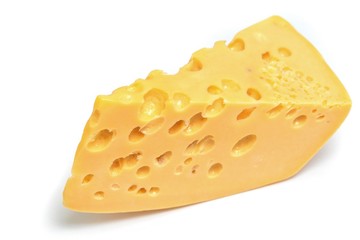 Cheese with holes on a white background.