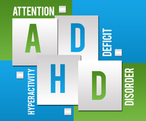 Fototapeta premium ADHD - Attention Deficit Hyperactivity Disorder Green Blue Squares Text 