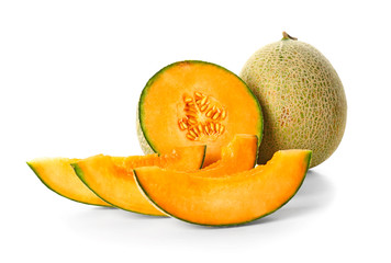 Sweet ripe melons on white background