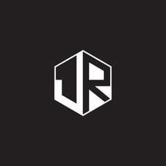 JR Logo monogram hexagon with black background negative space style