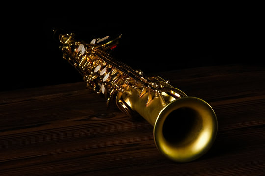 soprano saxophone on black background
