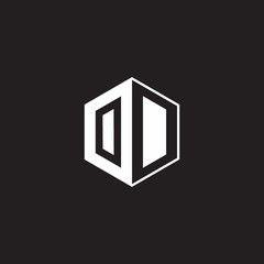 OD Logo monogram hexagon with black background negative space style