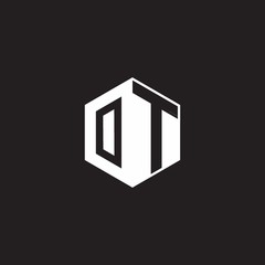 OT Logo monogram hexagon with black background negative space style