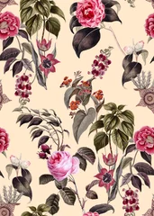 Peel and stick wall murals Vintage Flowers Seamless tropical flower pattern, watercolor.Flowers pattern. for textile, wallpaper, pattern fills, covers, surface, print, gift wrap, scarf, decoupage. Seamless pattern