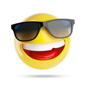 Smiling cool emoji with sunglasses. Emojis icons with facial expression. 3d illustration