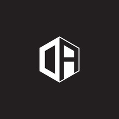 DA Logo monogram hexagon with black background negative space style
