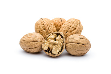 open walnut closeup on white background