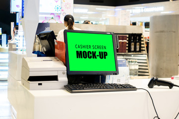Fototapeta na wymiar Mock up computer monitor on counter cashier