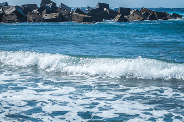 Storm. Waves and sea foam