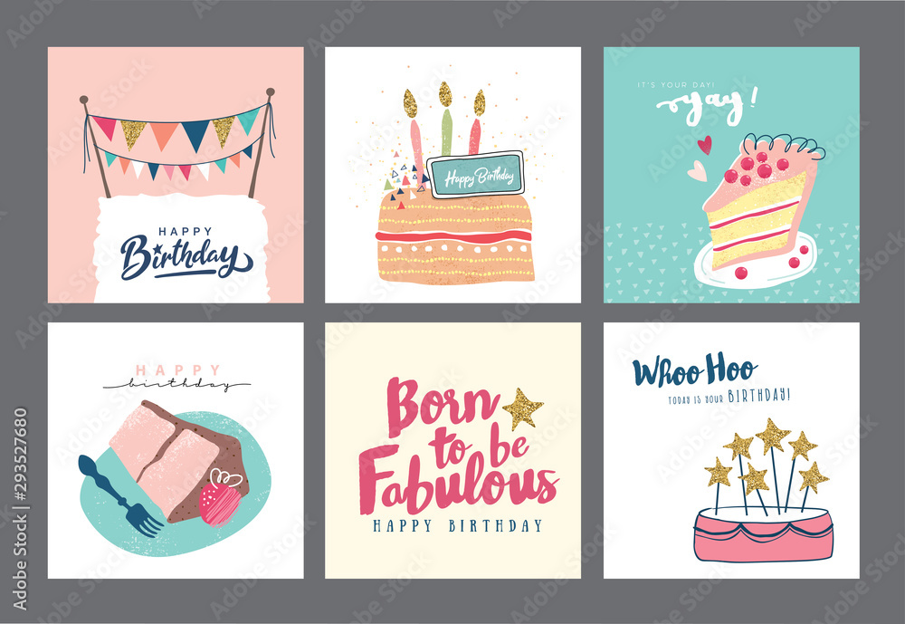 Wall mural set of birthday greeting cards design