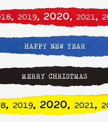 Merry Christmas and Happy New Year Bricks Toys Background on ripped paper