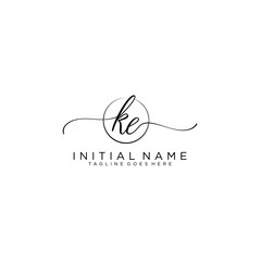 KE Initial handwriting logo with circle template vector.