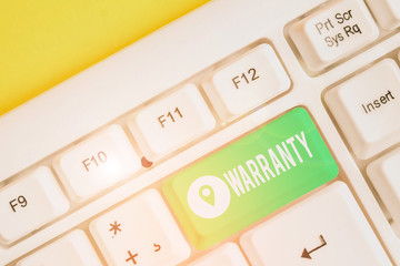 Text sign showing Warranty. Business photo text Free service of repair and maintenance of the...