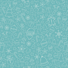 Christmas decorations on white background. Xmas seamless pattern. Vector