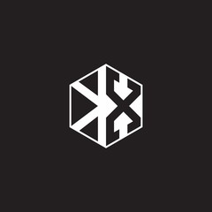 KX Logo monogram hexagon with black background negative space style