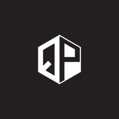QP Logo monogram hexagon with black background negative space style