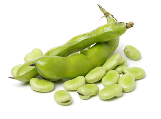 Broad beans on white background