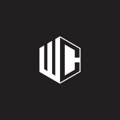 WC Logo monogram hexagon with black background negative space style