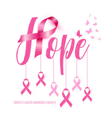 Breast Cancer Awareness Calligraphy Poster design with Pink Ribbon. October is Cancer Awareness Month