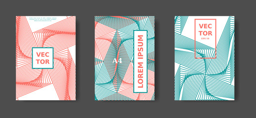 Color 2020 cover set. Title page design in color lines. Vector A4 catalog,magazine futuristic set.