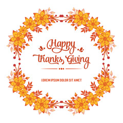 Lettering of thanksgiving, with vintage style autumn leafy flower frame. Vector