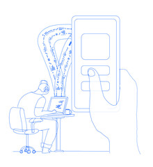 A developer is programming user interface for mobile application. Simple style vector illustration