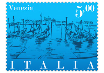 Znaczek pocztowy przedstawiający panoramę Wenecji - obrazy, fototapety, plakaty