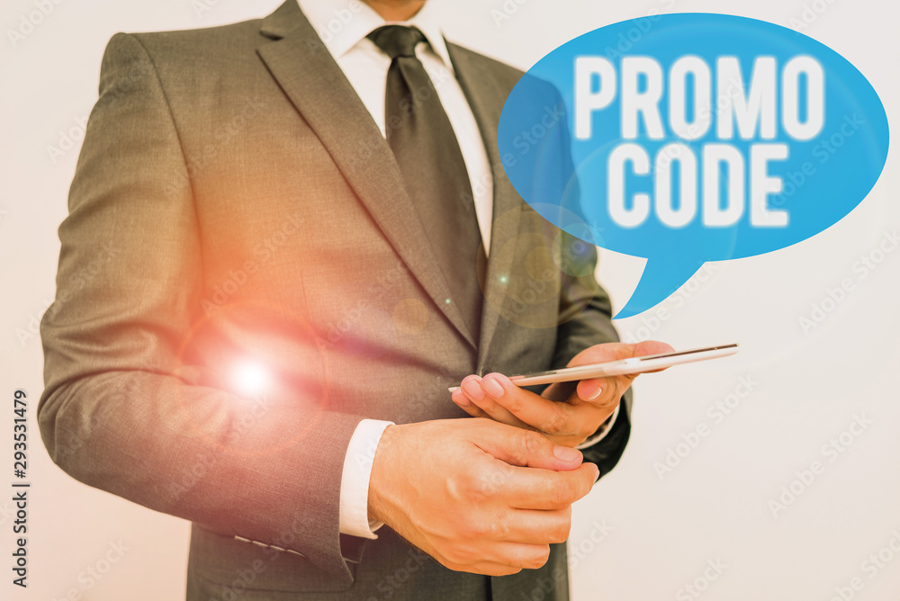 Poster writing note showing promo code. business concept for digital numbers that give you good discount on