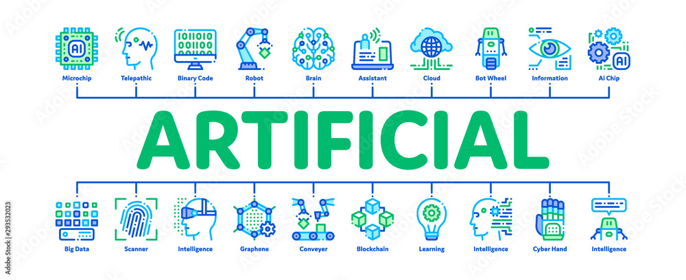 Aufkleber artificial intelligence minimal infographic web banner vector. artificial intelligence details binar