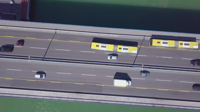 Spinning 4k aerial shot of Branko bridge in Belgrade