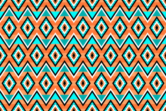 Native american ornament. Seamless image pattern. Geometric ethnic ornament for web, textile and wallpaper. Turquoise and terracotta colors